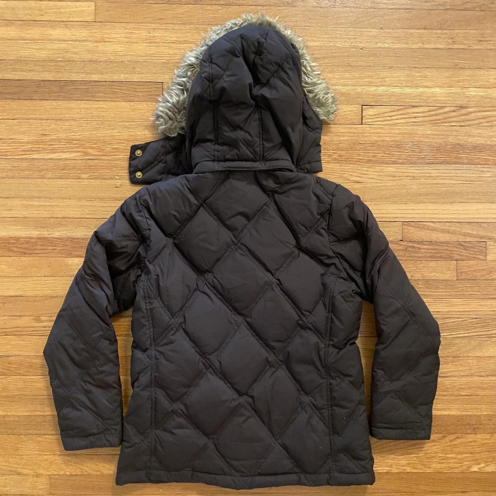 Lands' End Jacket Womens XS Petite Brown Quilted Down Faux Fur Hood Parka Zip - Picture 13 of 14